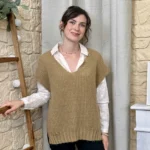 Pull femme maille sans manches à boutons « Tendance » - taupe - taille-unique