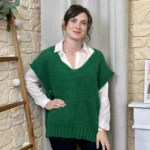 Pull femme maille sans manches à boutons « Tendance » - vert-bresil - taille-unique