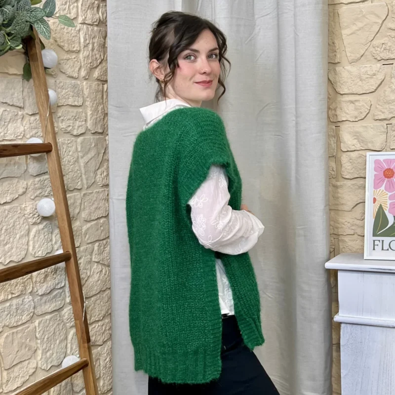 Pull femme maille sans manches à boutons « Tendance » - vert-bresil - taille-unique