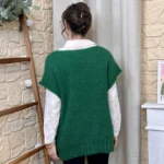 Pull femme maille sans manches à boutons « Tendance » - vert-bresil - taille-unique