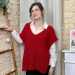 Pull femme maille sans manches à boutons « Tendance » - rouge - taille-unique