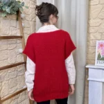 Pull femme maille sans manches à boutons « Tendance » - rouge - taille-unique