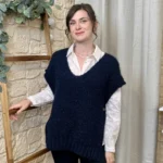 Pull femme maille sans manches à boutons « Tendance » - marine - taille-unique