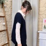 Pull femme maille sans manches à boutons « Tendance » - marine - taille-unique