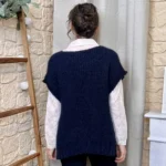 Pull femme maille sans manches à boutons « Tendance » - marine - taille-unique
