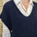 Pull femme maille sans manches à boutons « Tendance » - marine - taille-unique