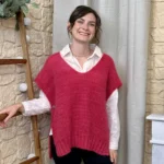 Pull femme maille sans manches à boutons « Tendance » - fuchsia - taille-unique