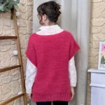 Pull femme maille sans manches à boutons « Tendance » - fuchsia - taille-unique