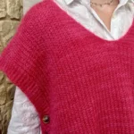 Pull femme maille sans manches à boutons « Tendance » - fuchsia - taille-unique