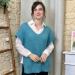 Pull femme maille sans manches à boutons « Tendance » - bleu-canard - taille-unique
