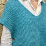 Pull femme maille sans manches à boutons « Tendance » - bleu-canard - taille-unique