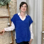 Pull femme maille sans manches à boutons « Tendance » - bleu-royal - taille-unique