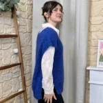 Pull femme maille sans manches à boutons « Tendance » - bleu-royal - taille-unique