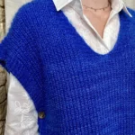 Pull femme maille sans manches à boutons « Tendance » - bleu-royal - taille-unique