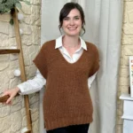 Pull femme maille sans manches à boutons « Tendance » - camel - taille-unique