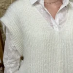 Pull femme maille sans manches à boutons « Tendance » - ecru - taille-unique
