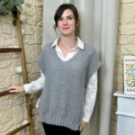Pull femme maille sans manches à boutons « Tendance » - gris - taille-unique