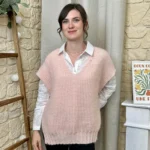 Pull femme maille sans manches à boutons « Tendance » - rose-poudre - taille-unique