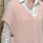 Pull femme maille sans manches à boutons « Tendance » - rose-poudre - taille-unique