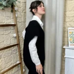 Pull femme maille sans manches à boutons « Tendance » - noir - taille-unique
