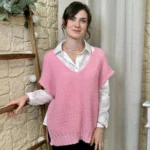Pull femme maille sans manches à boutons « Tendance » - rose-bebe - taille-unique