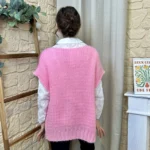 Pull femme maille sans manches à boutons « Tendance » - rose-bebe - taille-unique
