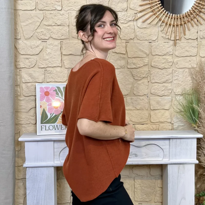 Pull maille manches courtes col V