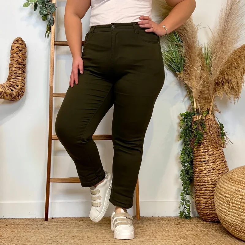 Jean 7/8ème à revers kaki - VOGGO - kaki - 50