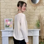Pull maille col V manches longues - ecru - taille-unique