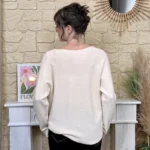 Pull maille col V manches longues - ecru - taille-unique