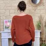 Pull maille col V manches longues - camel - taille-unique