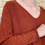 Pull maille col V manches longues - camel - taille-unique