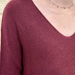 Pull maille col V manches longues - bordeaux - taille-unique