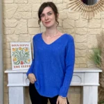 Pull maille col V manches longues - bleu-royal - taille-unique