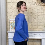 Pull maille col V manches longues - bleu-royal - taille-unique