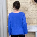 Pull maille col V manches longues - bleu-royal - taille-unique