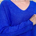 Pull maille col V manches longues - bleu-royal - taille-unique