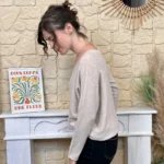 Pull maille col V manches longues - beige - taille-unique