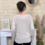 Pull maille col V manches longues - beige - taille-unique