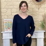 Pull maille col V manches longues - marine - taille-unique