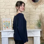 Pull maille col V manches longues - marine - taille-unique