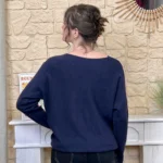 Pull maille col V manches longues - marine - taille-unique