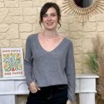 Pull maille col V manches longues - gris - taille-unique