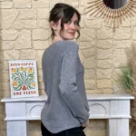 Pull maille col V manches longues - gris - taille-unique