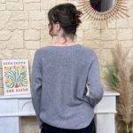 Pull maille col V manches longues - gris - taille-unique