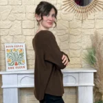 Pull maille col V manches longues - marron - taille-unique