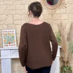 Pull maille col V manches longues - marron - taille-unique