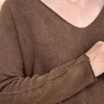 Pull maille col V manches longues - marron - taille-unique