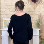 Pull maille col V manches longues - noir - taille-unique
