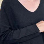 Pull maille col V manches longues - noir - taille-unique